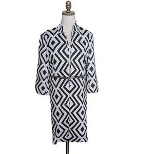 Chicos Diamon Jacquard Mid-Length Jacket Size XS 00 Black White Zippers